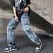 Men's High-Street Oversized Straight-Leg Jeans Drop-Crotch Cross Denim Pants for Streetwear_mkmklike.com
