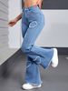 Bell-bottom Jeans Trimmed Fashion Casual Heart-shaped Original Hole Bell-bottom Pants Stretch Women's Clothing Light Blue_mkmklike.com