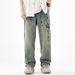 Men's Clothing Printed Jeans Men's New American High Street Retro Washed Nostalgic Loose Straight Trousers Street Fashion Trousers_mkmklike.com