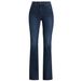 Women's Clothing Early Spring High Waist Dark Blue Mid Line Slim Fit Big Flared Denim Trousers_mkmklike.com