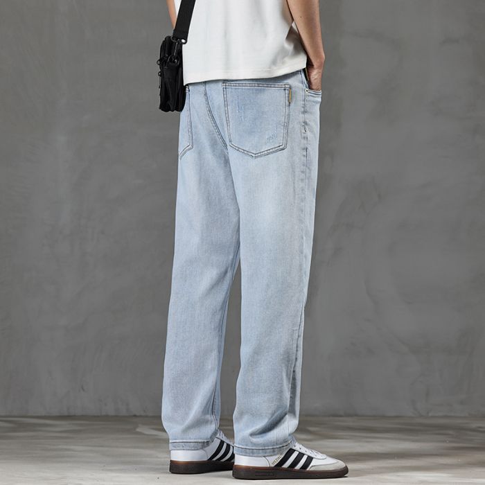 Jeans Men's Harlan Loose Straight Drape Retro Washed Double Craft Middle Waist Youth Trendy Brand Small Foot Elasticity_mkmklike.com