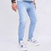 High Street Men's Jeans Simple Light Blue Elastic Slim Fit Small Straight Casual Men's Trousers_mkmklike.com