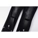 Men Women Summer Flared Jeans, Black To Grey Fade, White Paint Speckles, Symmetrical Knee Rips, Y2K Motorcycle Stacked Look_mkmklike.com