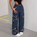 Star-Patched Fringe Hem Relaxed Fit Jeans – High-Waisted Straight-Leg Denim Pants For Women (Blue)_mkmklike.com