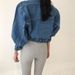 Korean Chic Oversized Denim Jacket – Cropped, Puff Sleeve, Multi-Pocket, Lapel Collar (One Size, Dark/Light Blue/Pink, 90s Retro Streetwear)_mkmklike.com
