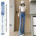 High-Waisted Flared Jeans For Women – Stretch Denim With Side Slits, Vintage Wash (Sizes 26-32, Cotton-Polyester Blend, Office To Night Out)_mkmklike.com