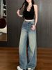 High-Waisted Floor-Length Jeans For Women Sparkling Rhinestones Luxurious Feel Perfect For Autumn_mkmklike.com