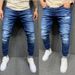Men's Stretch Skinny Jeans With Distressed Frayed Hem, Comfortable Slim Fit Denim Pants_mkmklike.com