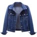 Chicco New Spring And Autumn Dark Denim Jacket For Women, Short Slim Fit Long Sleeve Casual Top, Cardigan_mkmklike.com