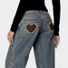 Women's Low Waist Wide Leg Jeans – Heart & Leopard Print, Vintage Blue, Casual Straight Fit (S-XL)_mkmklike.com