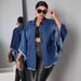 Women's Oversized Denim Jacket (80% Polyester, Drop Shoulder, Batwing Sleeves, Cropped Length, S-3XL, Blue, Streetwear Staple, Berlin Vintage Vibe)_mkmklike.com