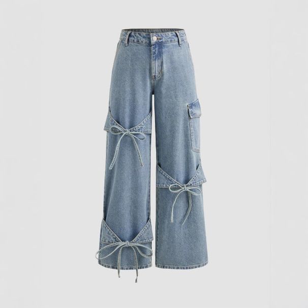 New 2025 Women's Fashion Blue Bow Baggy Y2k Cargo Jeans Harajuku Oversize Denim Pants For Women Mid Waist Casual Female Trousers_mkmklike.com