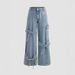 New 2025 Women's Fashion Blue Bow Baggy Y2k Cargo Jeans Harajuku Oversize Denim Pants For Women Mid Waist Casual Female Trousers_mkmklike.com