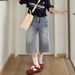 Women's High-Waisted Star Patterned Wide Leg Denim Capri Pants Style Thin Summer Straight Leg Mid-Length Shorts_mkmklike.com