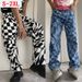 Pulse Men's Washed Jeans European And American Style Personalized Diamond Pattern Printed Straight Casual Pants SU2548_mkmklike.com