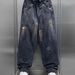 Men's Relaxed Fit Denim Pants – Vintage Washed, Drawstring Waist & Straight-Leg For Urban Street Style_mkmklike.com