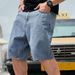 Men's Dark Blue Denim Shorts Mid-Length Slim Fit Straight Leg Summer Multi Craft Design Simple Trousers_mkmklike.com