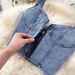 Women's fashion halter tank top high waisted denim skirt_mkmklike.com