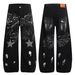 Men's Distressed Punk Wide Leg Jeans With Star Rhinestones - Vintage Washed Denim Pants For Streetwear & Casual_mkmklike.com