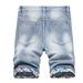 Men's Summer Blue Distressed Denim Shorts 5-Inch Inseam Casual Straight Fit Mid Rise_mkmklike.com