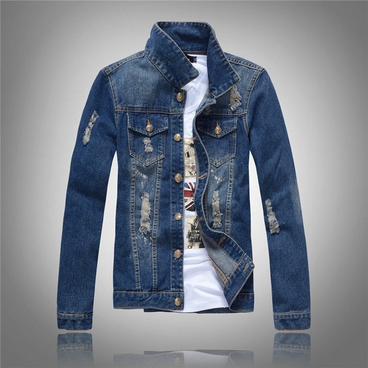Men's Clothing Men's Slim Fit Denim Jacket - Washed Casual Biker Coat With Multiple Pockets - Trendy Big Size Outerwear For Urban Style_mkmklike.com