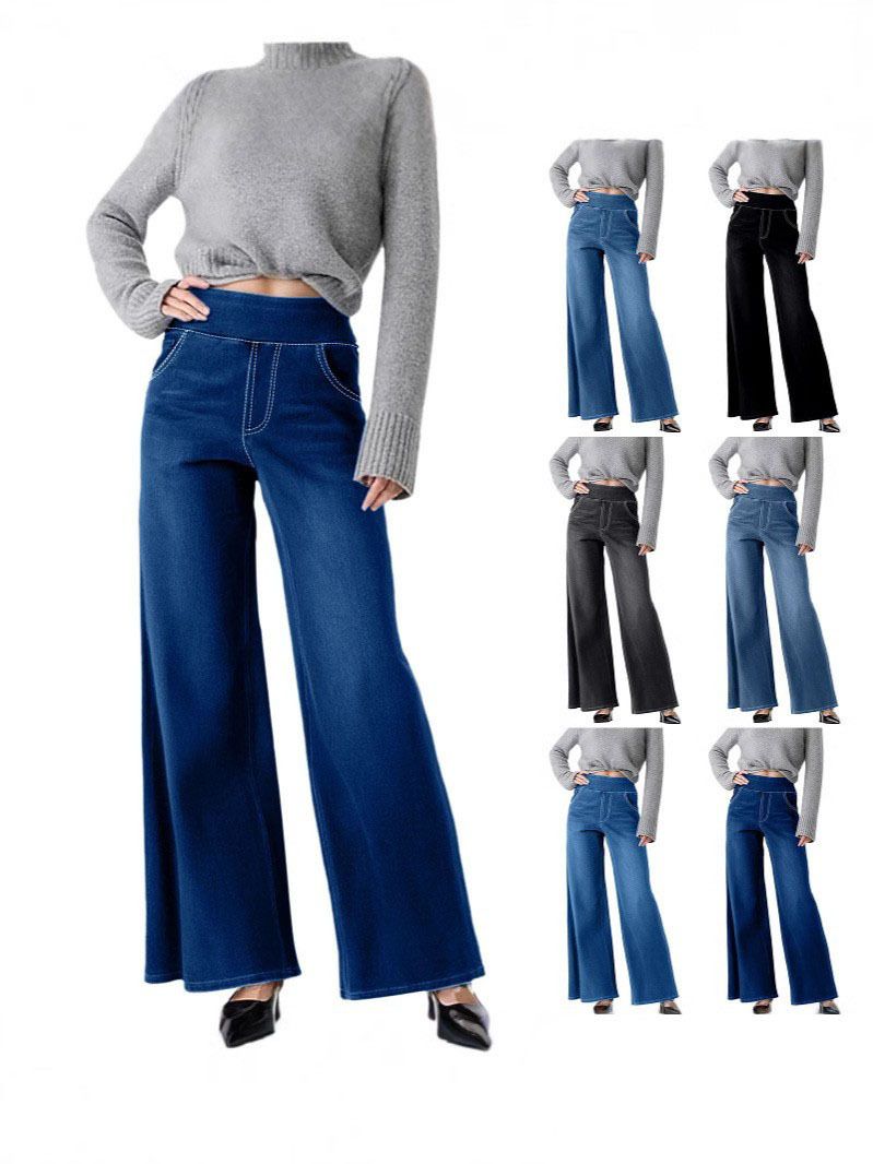 Plus Size Wide Leg Jeans For Women – High Waist, Stretch Comfort & Multi-Pocket Design (Spring Collection, 6 Colors & Extended Sizes)_mkmklike.com