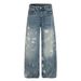 Men's Distressed High-Street Blue Jeans Raw Hem Paint Splatter Washed Denim Non-Stretch Cotton Blend S-XL_mkmklike.com