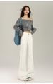 Women's Clothing Korean Style Fleece Lined Wide Leg Flared Jeans Versatile Denim Classic Hot Style For Autumn Winter Regular Fit Solid_mkmklike.com