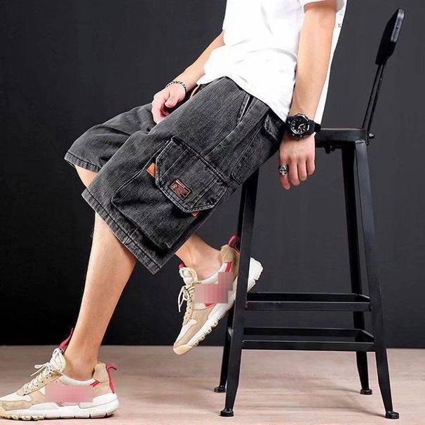 Men's Slim Fit Stretch Jeans Summer Thin Versatile Trendy Ripped Five Point Casual mid Length Polyester Pants_mkmklike.com