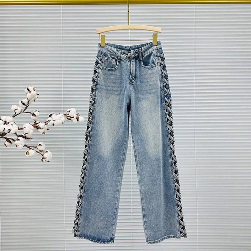 Women's Clothing Woven Hollow Wide Leg Jeans For Women Spring And Summer High Waist Loose Slim Floor Length Trousers_mkmklike.com