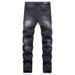 European And American Trendy Brand Fashion Personality Ripped Rhinestone Patch Jeans Men High Street Black Slim Fit_mkmklike.com