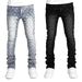 Men Denim Fashion Individualistic Straight-leg Men Trousers European And American Fashion Elastic Pearl Denim Layered Long Pants_mkmklike.com