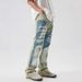 Men's Clothing High Street Splicing Loose Flared Jeans Casual Workwear Logging Pants_mkmklike.com
