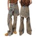 Men's American Retro Multi Pocket Cargo Jeans High Street Style Cleanfit Light Color Straight Leg Slightly Flared Slimming Long Pants_mkmklike.com
