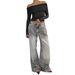 Women's Clothing Low Waist Distressed Denim Trousers Street Retro Washed Wide Leg Jeans Trousers_mkmklike.com