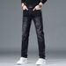 European And American Trendy Brand Black Printed Jeans For Men, 2025 Autumn Korean Style Slim Fit, Stretchy Casual Trousers._mkmklike.com