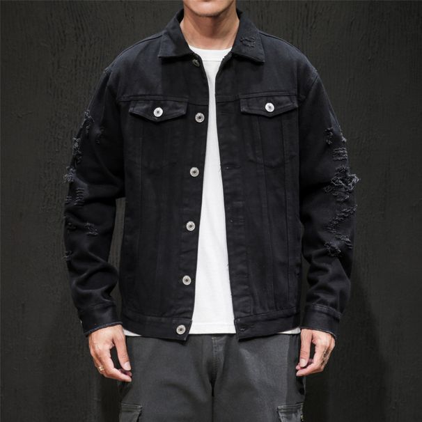 Men's Distressed Embroidered Denim Jacket – Oversized Japanese Streetwear Style (White/Pink/Red/Black, M-5XL)_mkmklike.com