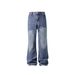 Men's Clothing Vintage Washed Blue Jeans For Men - 90s Relaxed Fit With Slight Flare & Distressed Details (Clean Fit Aesthetic)_mkmklike.com
