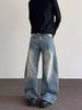 Men's Clothing Vintage-Inspired Distressed Bamboo Knot Bootcut Jeans For Men - Cleanfit Straight Leg Denim Pants With Retro Wash (Blue, S-XXXL)_mkmklike.com