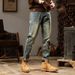 American Retro Yellow Mud Jeans Men's Trendy Brand Ancient Washed Jeans Men's Heavy Weight Tall Extended Jeans Men_mkmklike.com