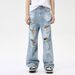 Men's Clothing 2025 Summer New Products Niche Heavy Industry Destroyed Hole Jeans Casual Loose Trend_mkmklike.com