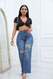 Women's Clothing New Elastic Hole Loose Bell Bottom Pants_mkmklike.com