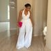 Elegant Halter Neck V-Back Wide-Leg Jumpsuit – Slim Fit, Pure Color & Breathable For Work & Evening (White/Black, S-3XL)_mkmklike.com