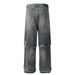 Two-Piece Patchwork Jeans For Men, Wasteland Washed, Distressed, Dirty, Heavy-Duty, Ripped, Frayed, Straight-Leg,_mkmklike.com