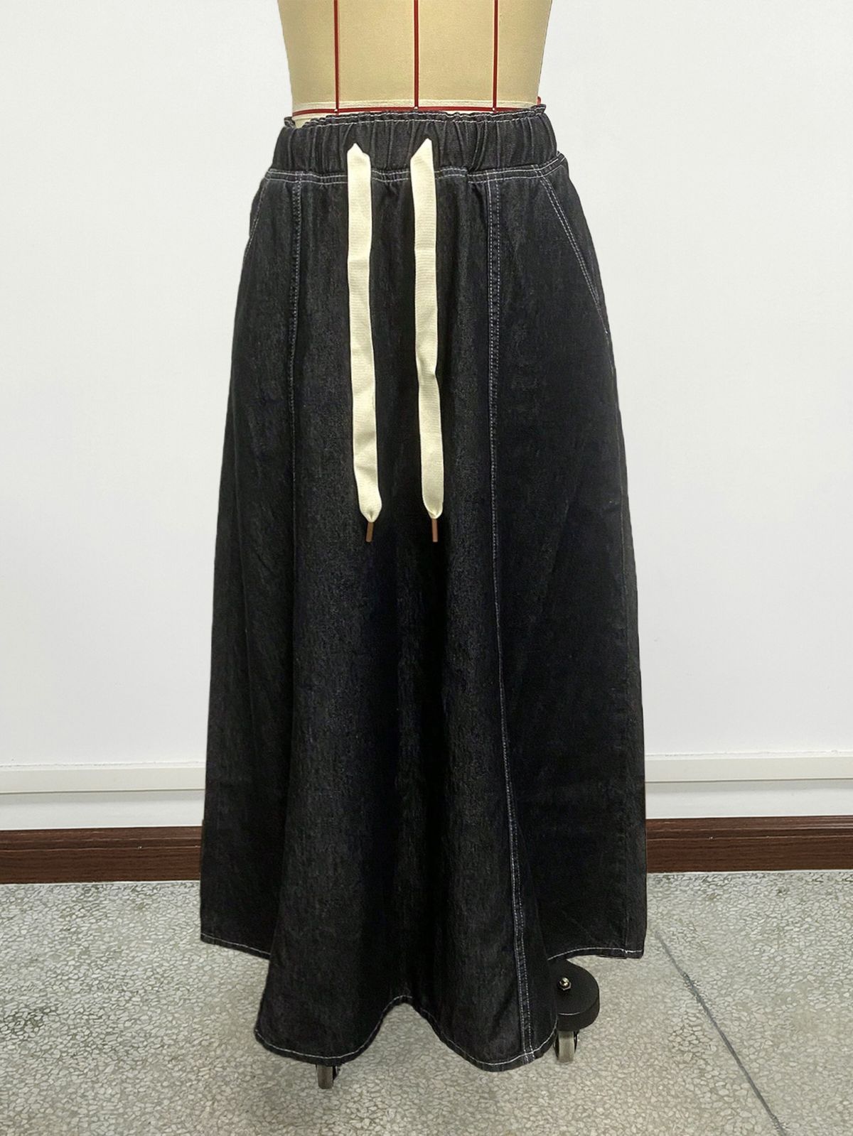 K Design Sense: Elastic Waistband Drawstring Large Swing Skirt, Denim Skirt For Women_mkmklike.com