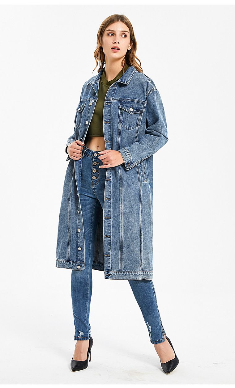 Women's Clothing Long Denim Jacket For Women New Style Washed Retro Slim Fashion Denim Top_mkmklike.com
