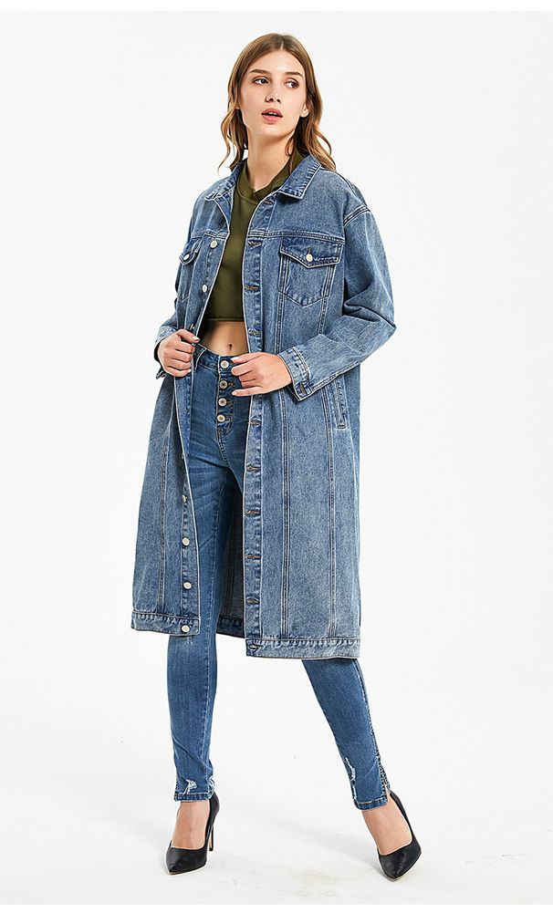 Women's Clothing Long Denim Jacket For Women New Style Washed Retro Slim Fashion Denim Top_mkmklike.com