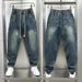 Men's Distressed Washed Jeans – Vintage Relaxed Fit With Drawstring Waist & Patchwork Detail Heritage Washes_mkmklike.com