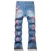 Men's Distressed Flare Jeans With Plum Blossom Embroidery – Vintage Streetwear Denim (Mid-Rise, Bootcut, 90% Cotton)_mkmklike.com