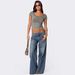 Women's Loose Fit Printed Wide Leg Jeans - Vintage Washed Denim For Casual & Office (Dark Blue/Black)_mkmklike.com